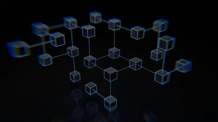 Visualização abstrata de fluxo de dados em tons escuros